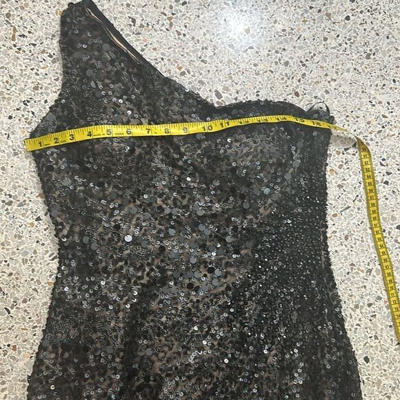 SCALA one shoulder black silk sequin mini cocktail dress side zip 6 - Picture 4 of 7